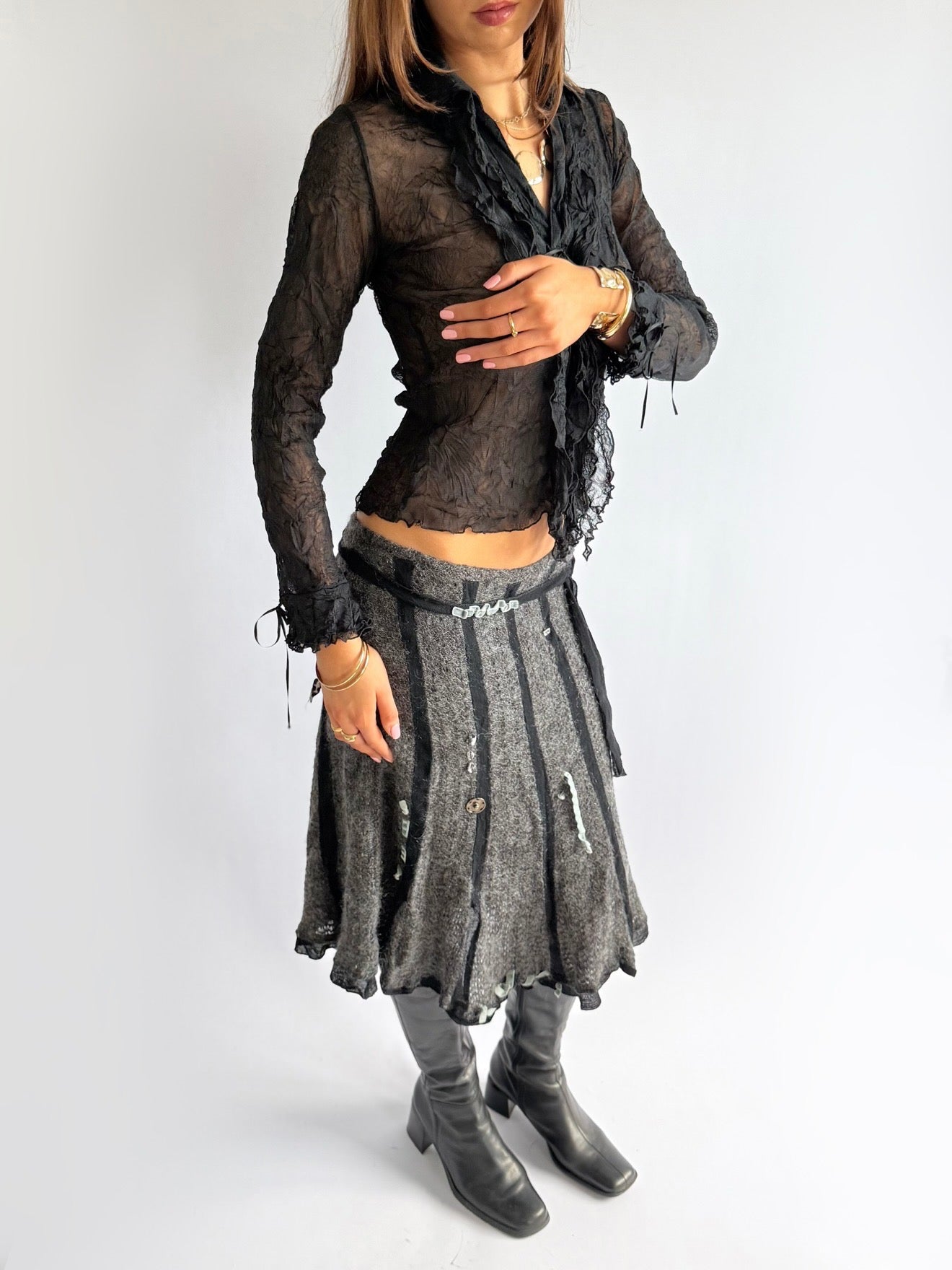 Clockhouse Sheer Ruffle Top - Size M