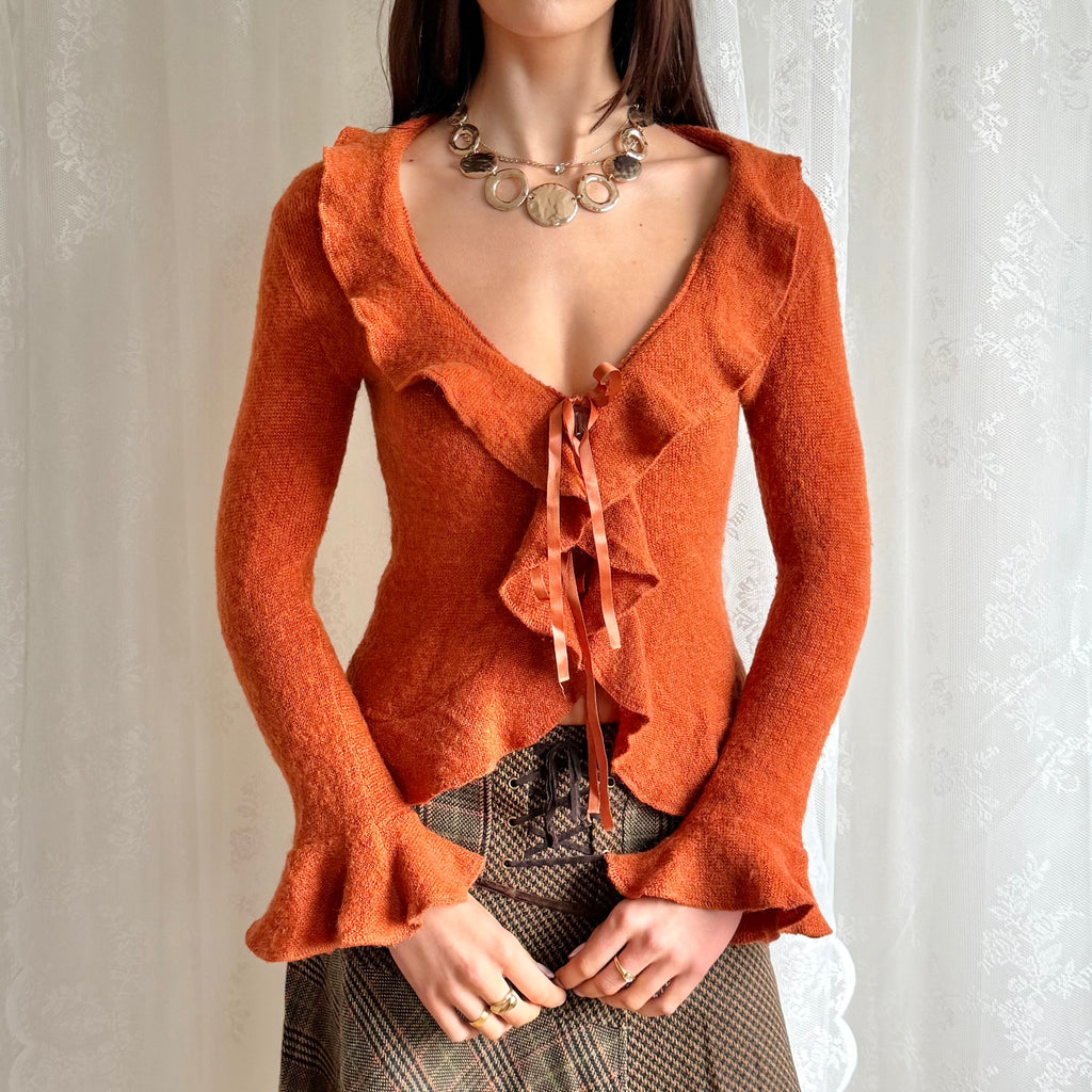 Angora Knit Tie Cardigan - Size M