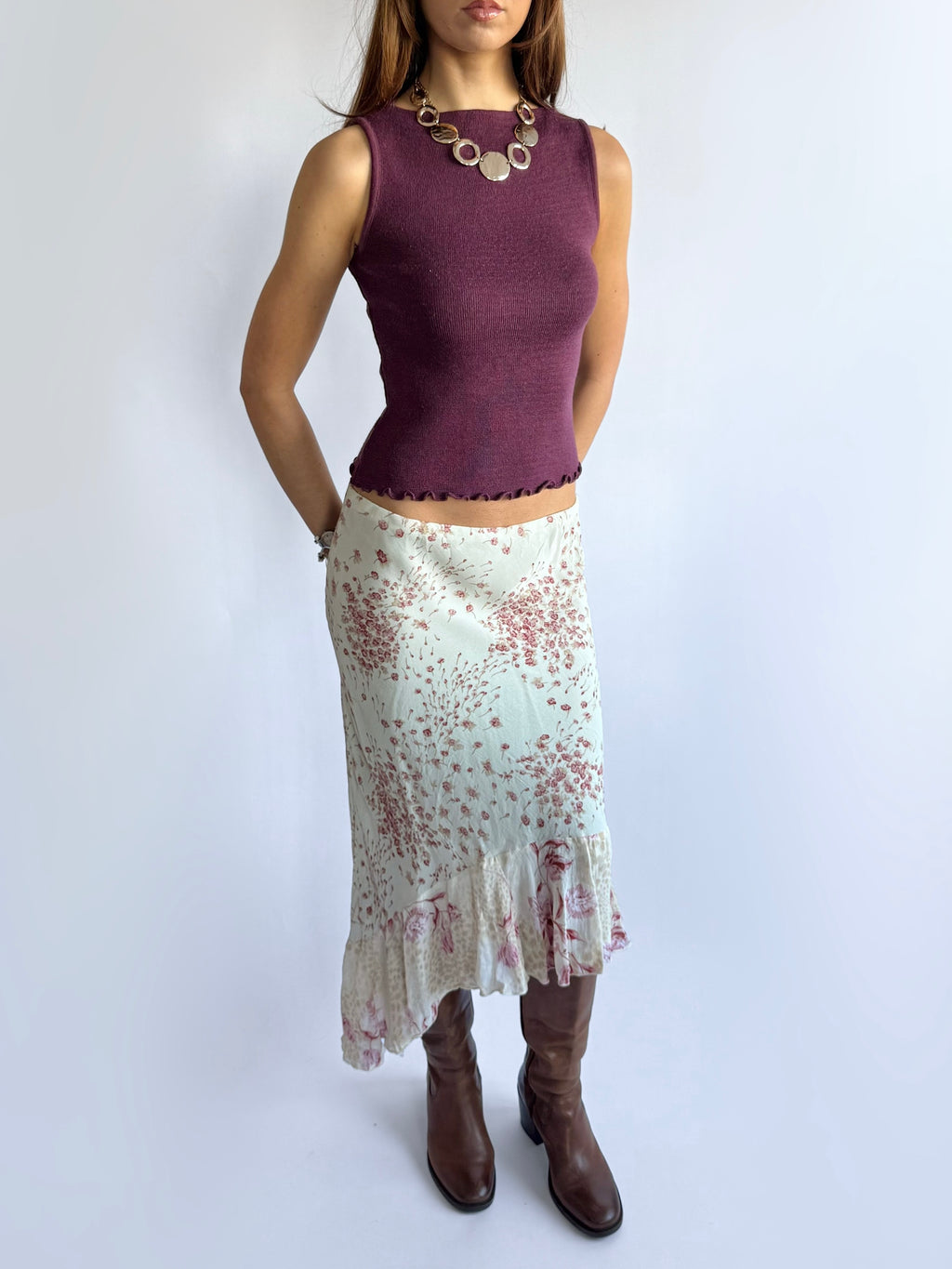 Floral Asymmetric Midi Skirt - Size S