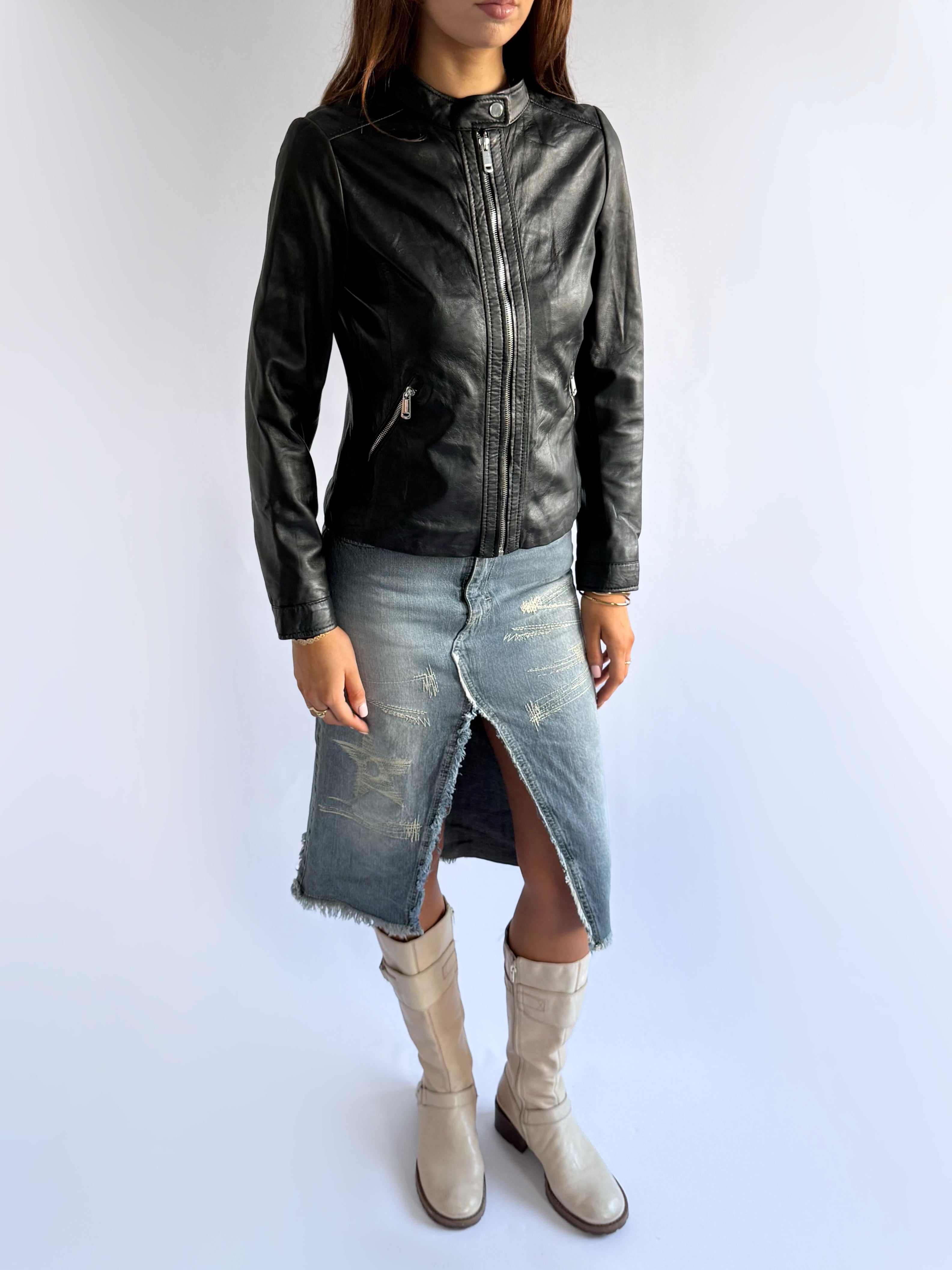 Genuine Leather Zip Jacket - Size M