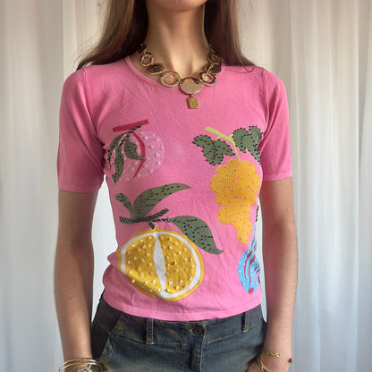 90s Fruit Graphic Crop Top - Size M