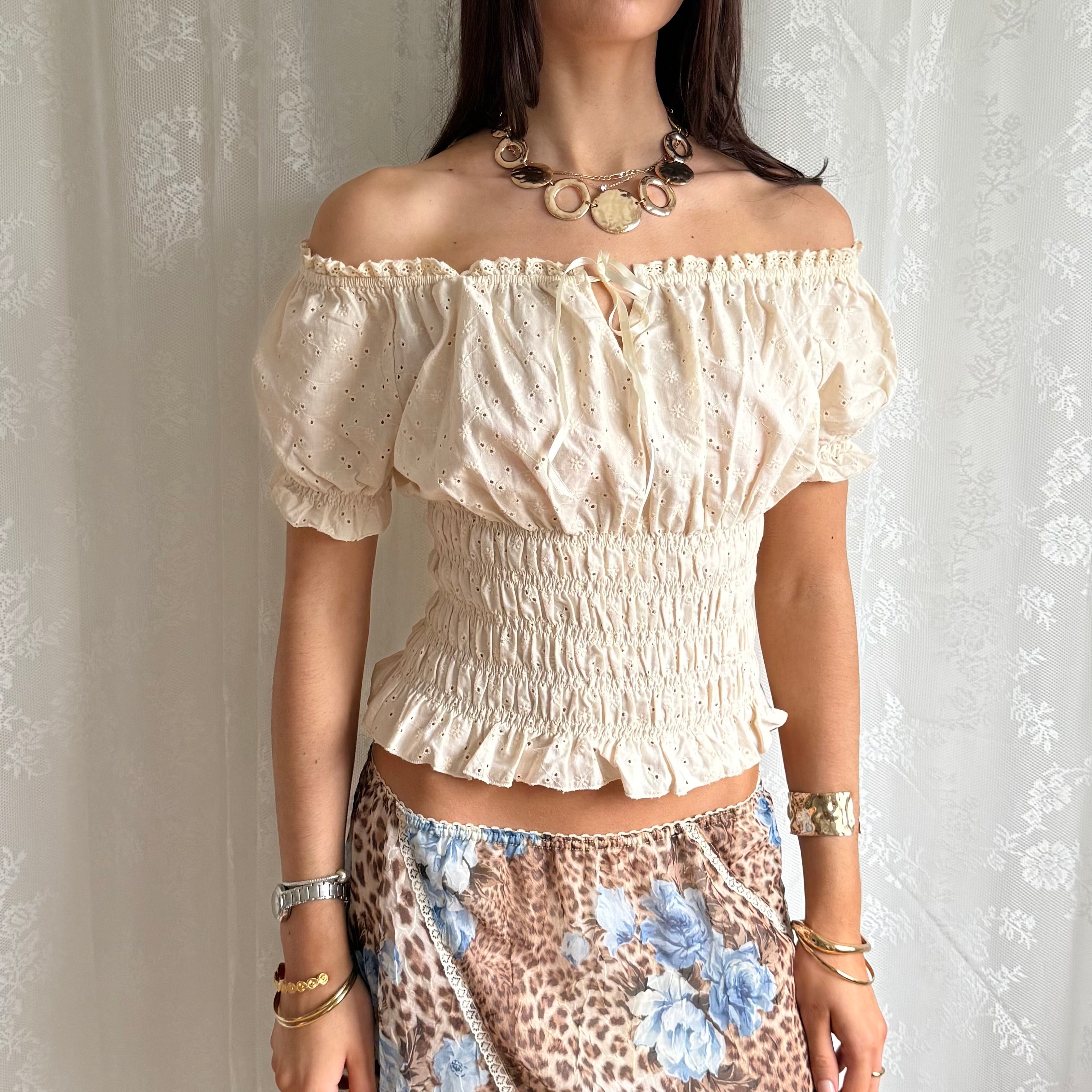 Broderie Anglaise Milkmaid Top - Size L