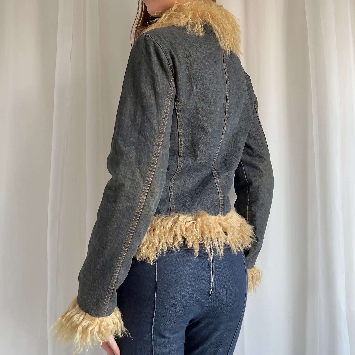 90s Denim & Fur Shearling Zip Up Jacket - Size S