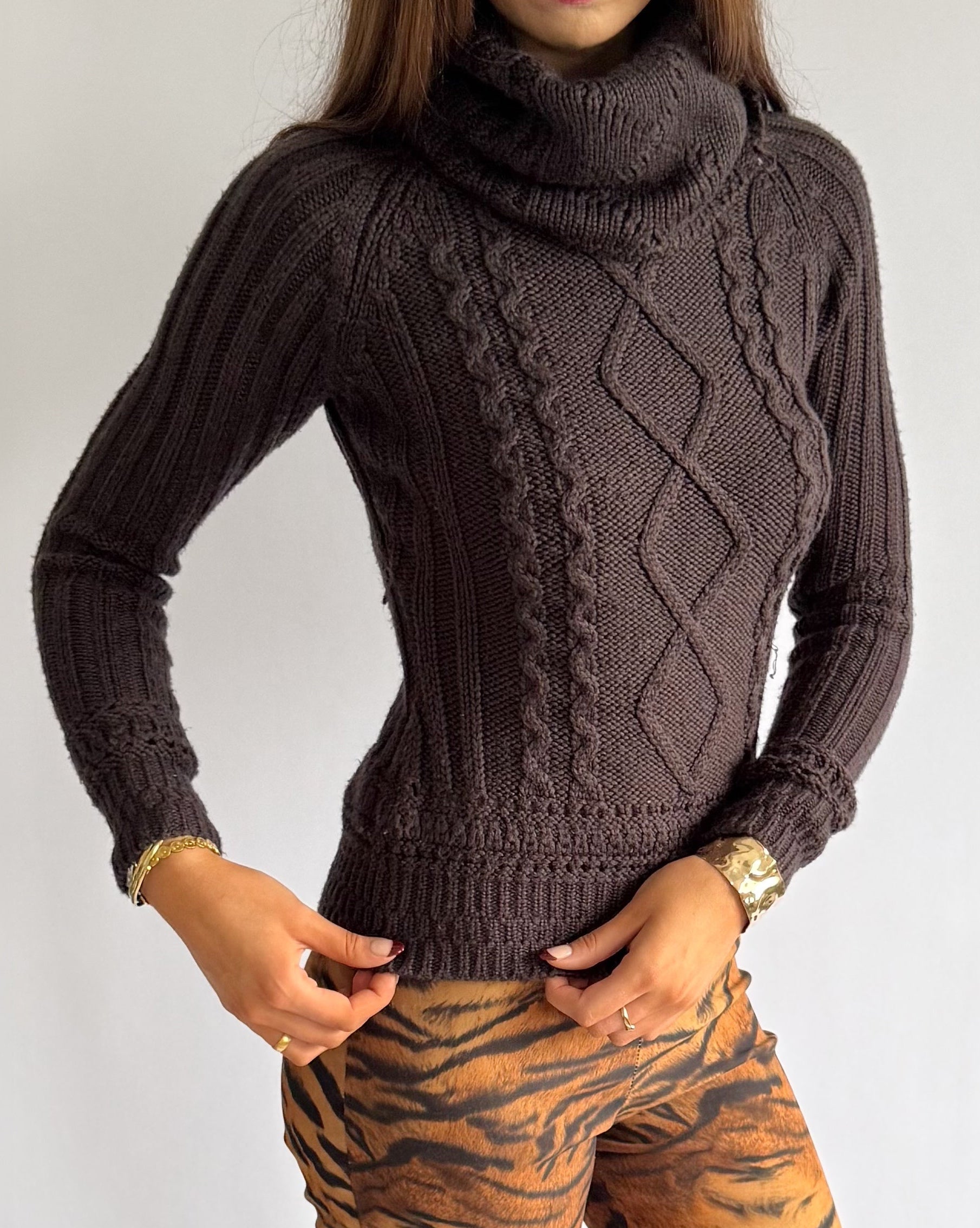 Wool Knit Roll Neck Jumper - Size M