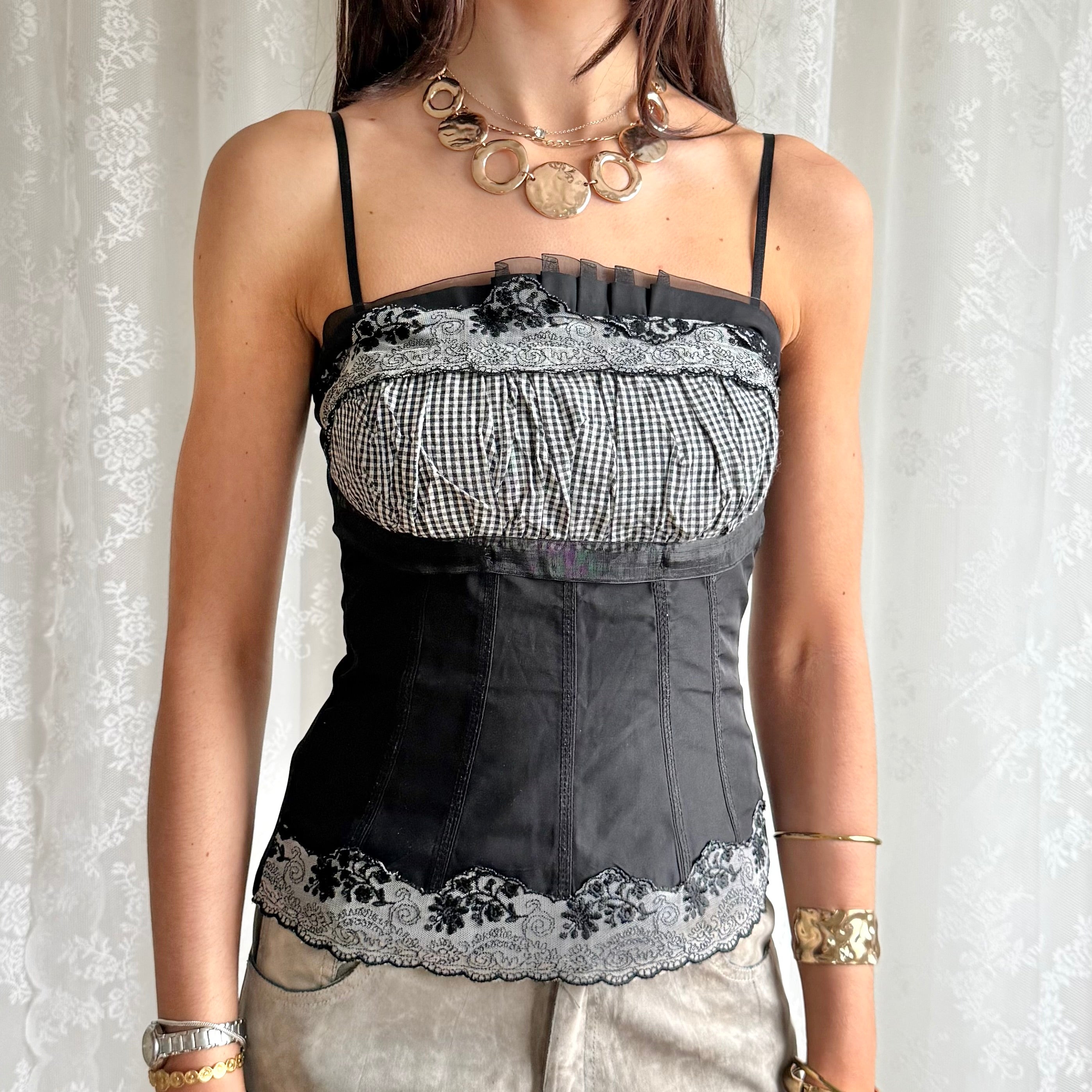 Gingham Lace Cami - Size S