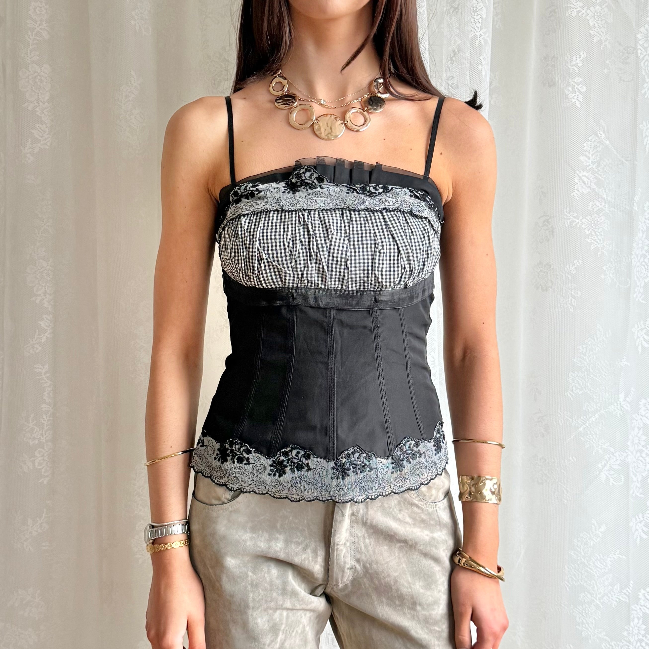 Gingham Lace Cami - Size S