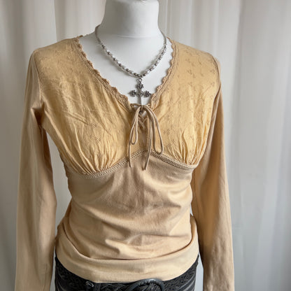 90s Broderie Lace Up Long Sleeve - Size L