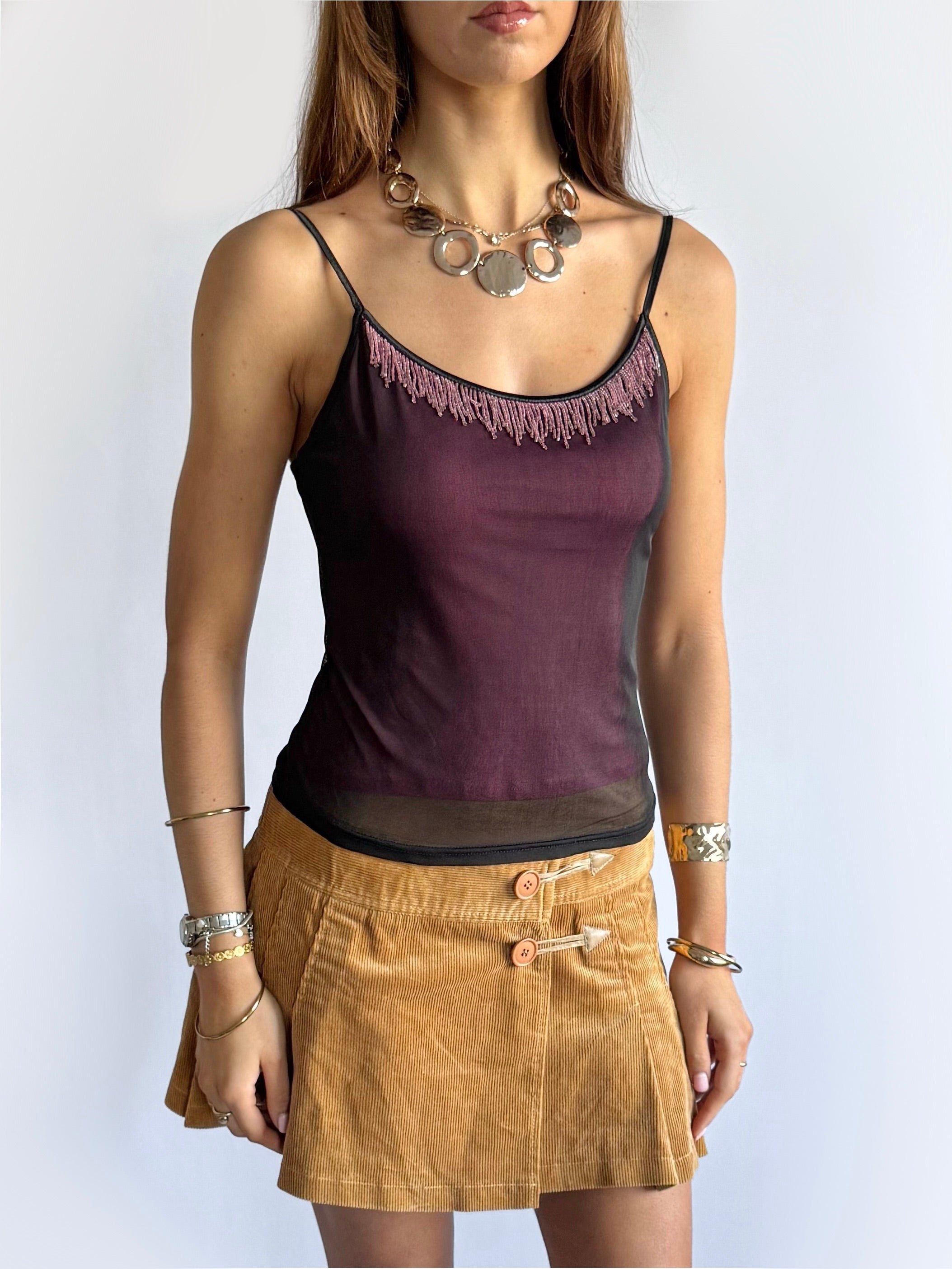 Beaded Mesh Cami - Size M