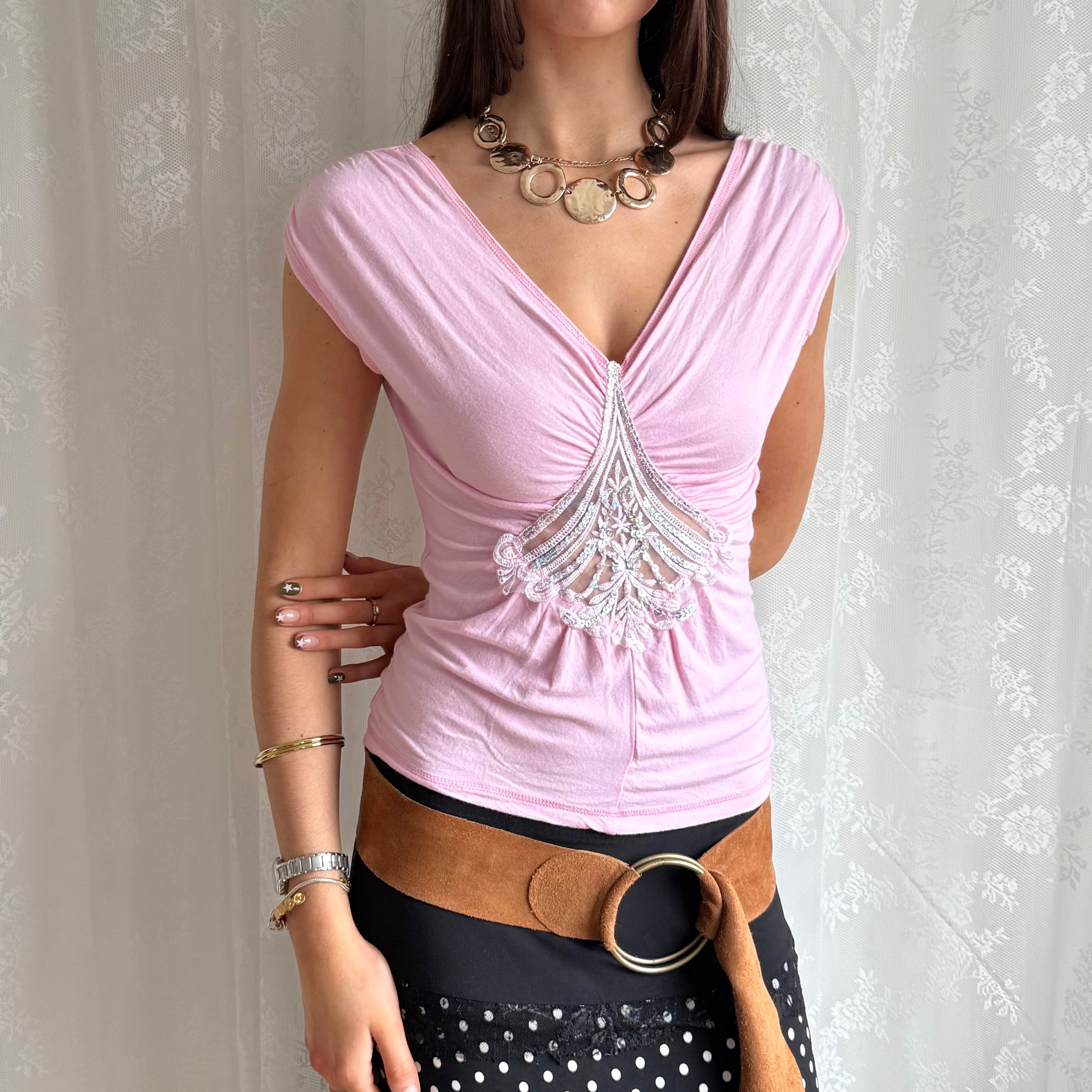 Ruched Sequin Top - Size M