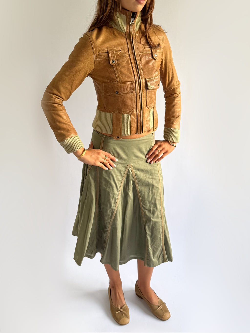 Genuine Leather Zip Jacket - Size M