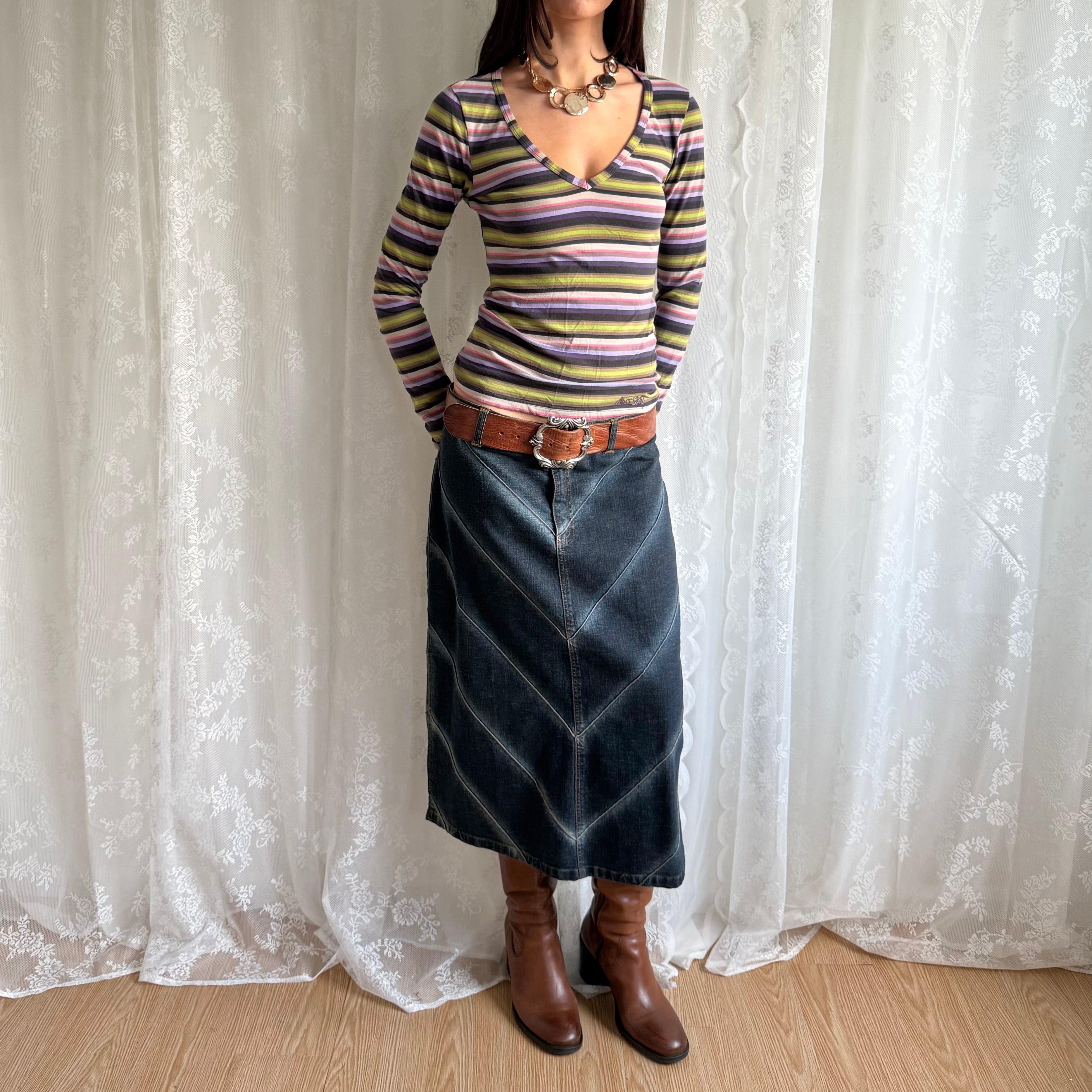 Denim Midi Skirt - Size L