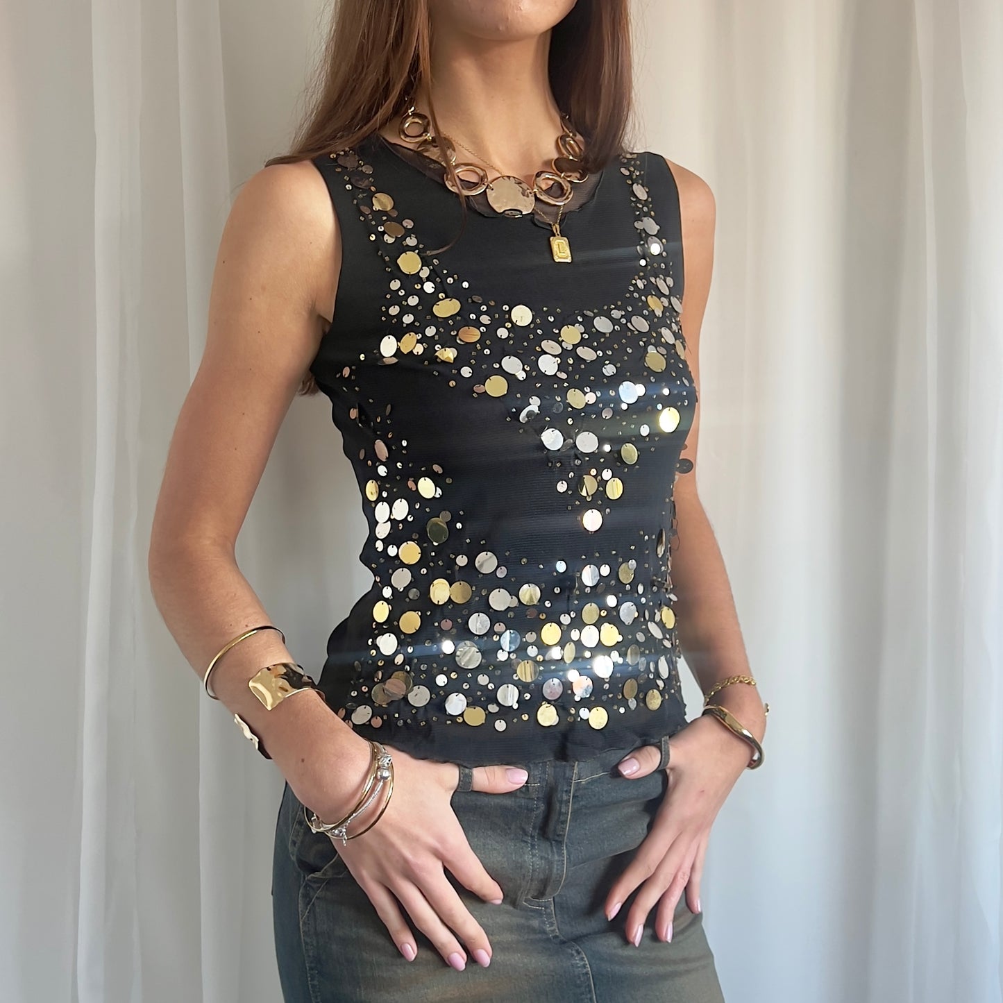 90s Mesh Sequin Cami - Size M