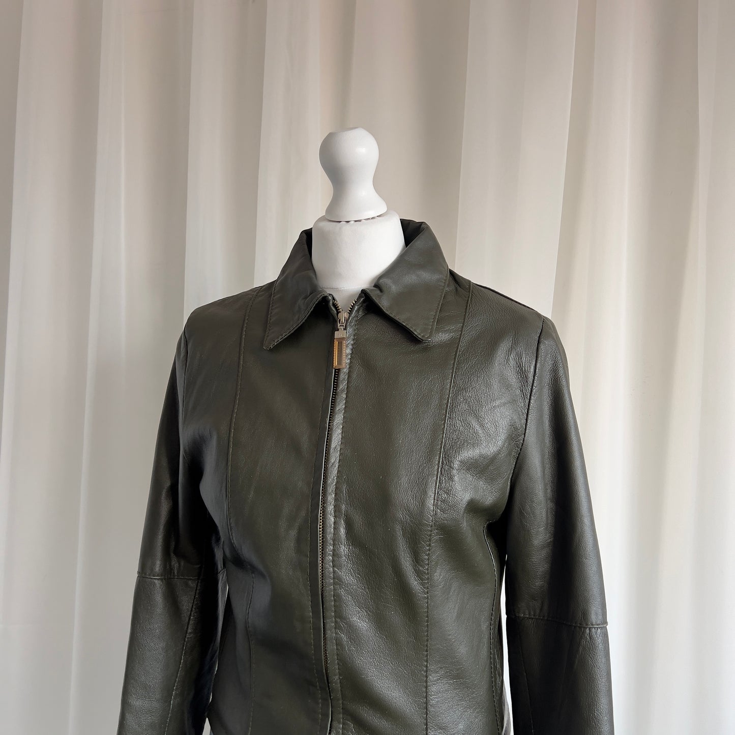 90s Genuine Leather Zip Jacket - Size S