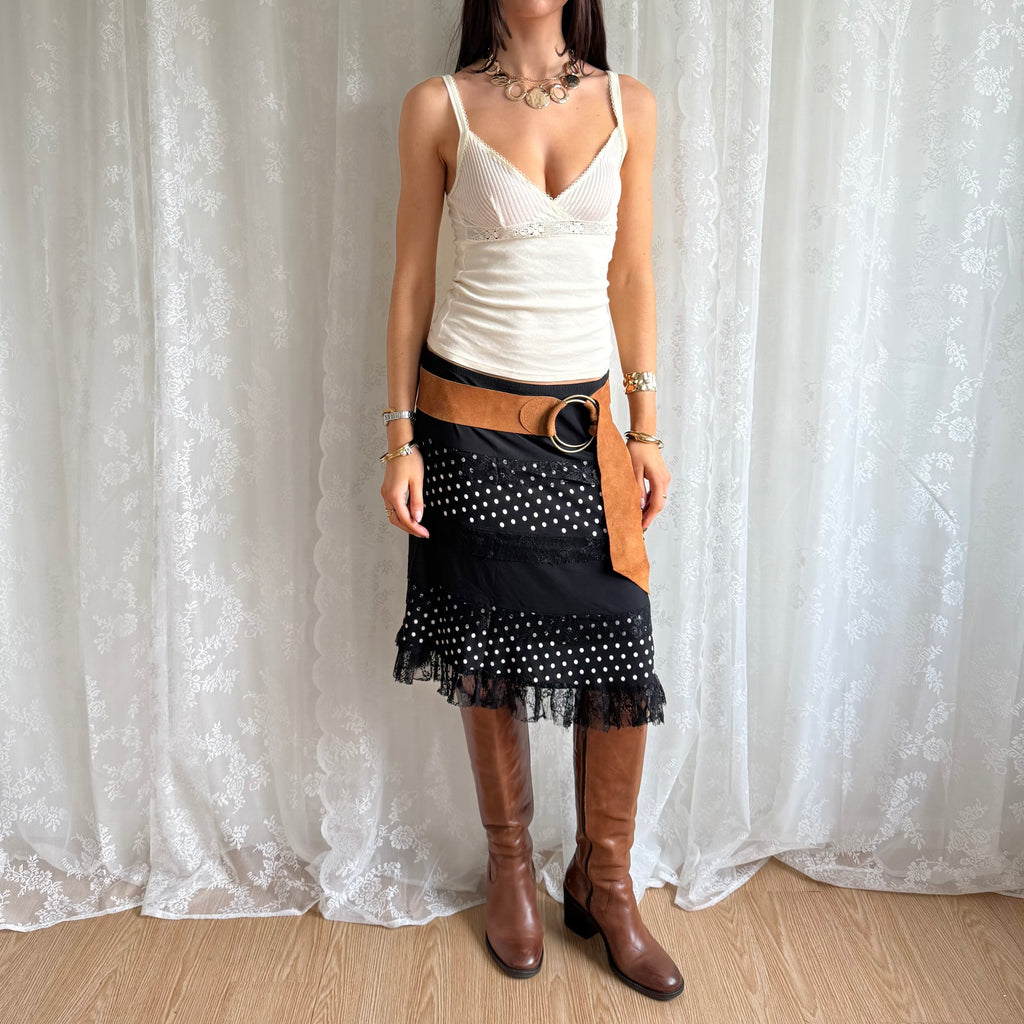 Polka Dot Lace Midi Skirt - Size M