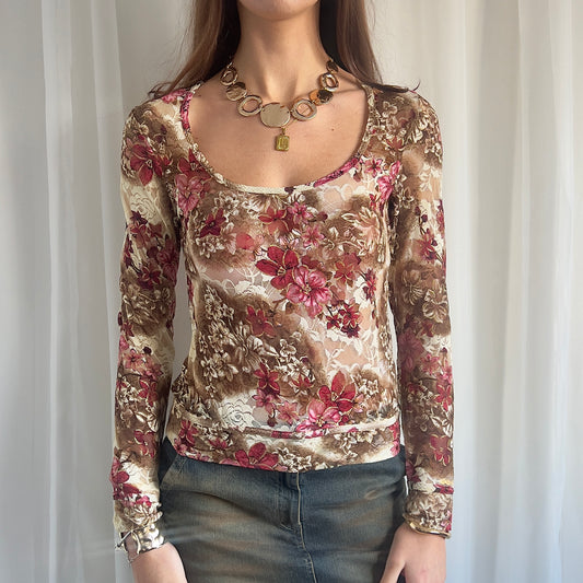 90s Floral Lace Long Sleeve - Size M