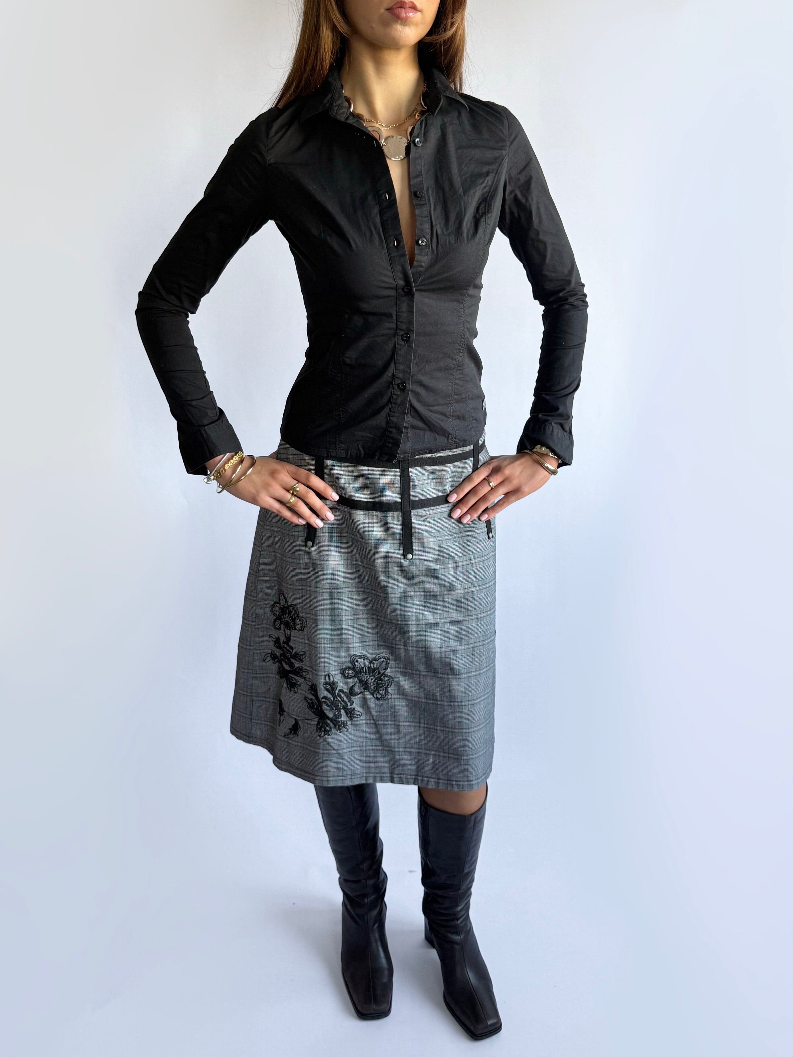 Plaid Asymmetric Midi Skirt - Size M