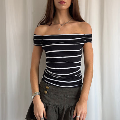 00s Off The Shoulder Striped Top - Size M