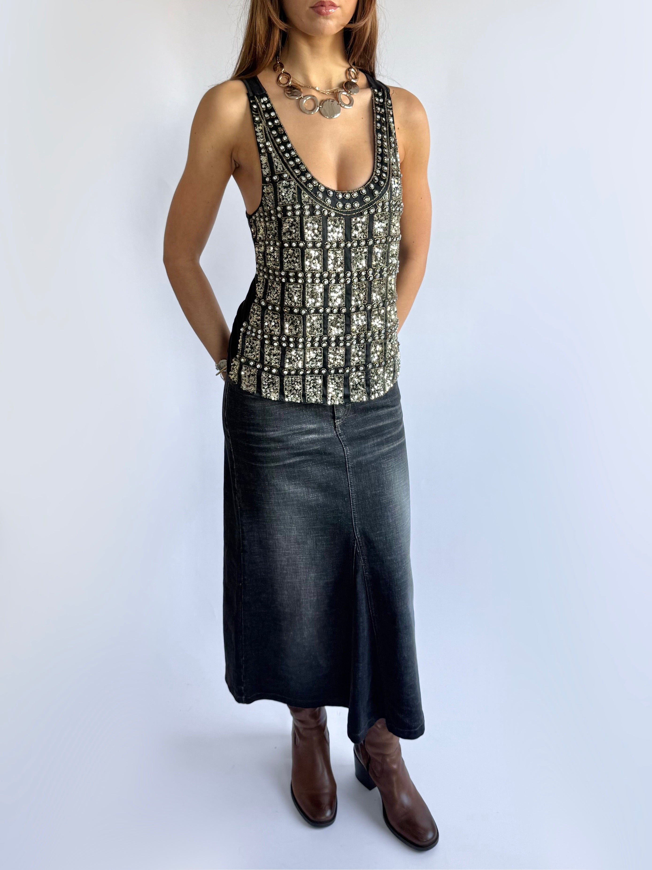 100% Silk Sequin Cami - Size M