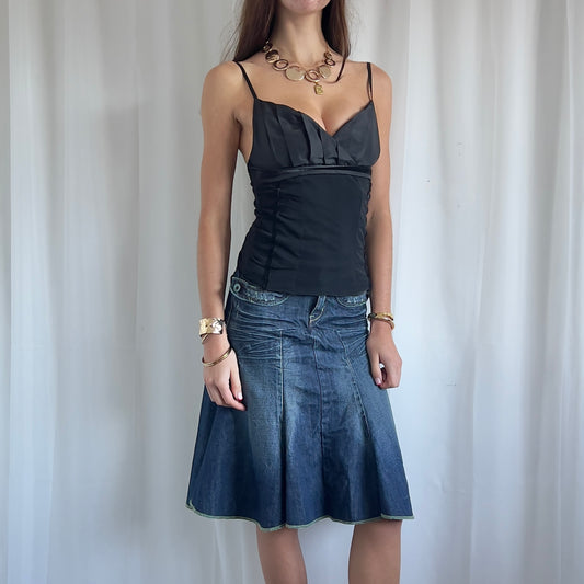 00s Denim Pleated Midi Skirt - Size XS