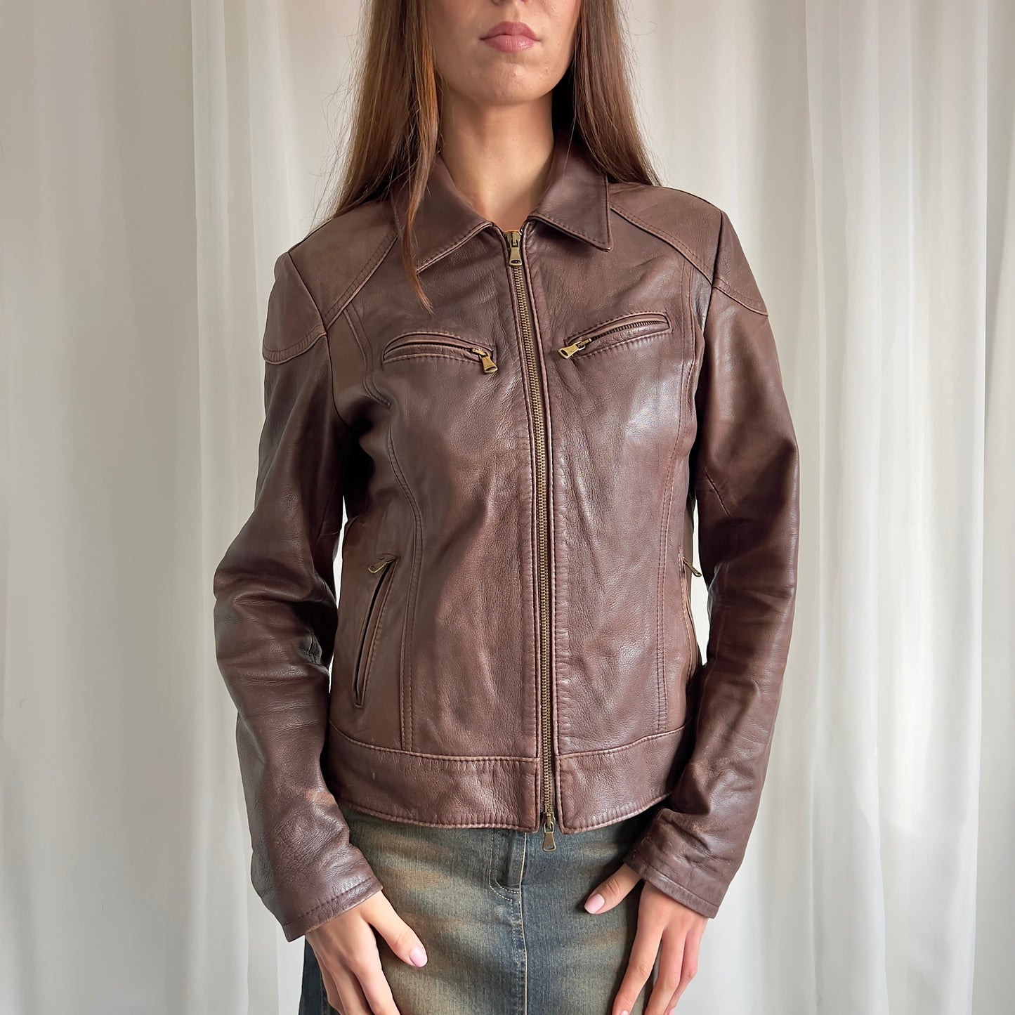 00s Genuine Leather Double Zip Jacket - Size XL