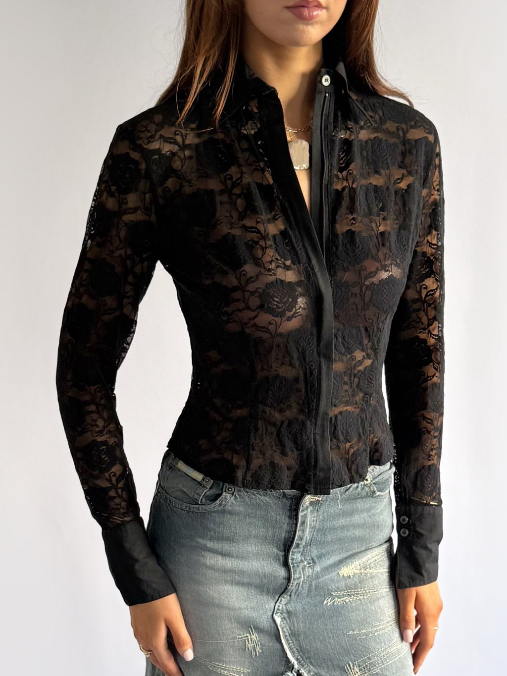 Lace Zip Shirt - Size S