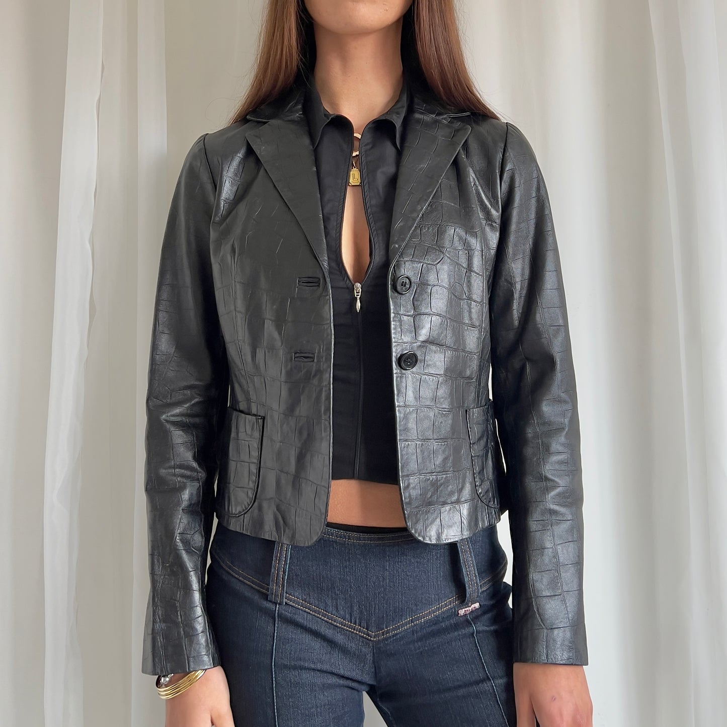 00s Genuine Leather Blazer Jacket - Size S