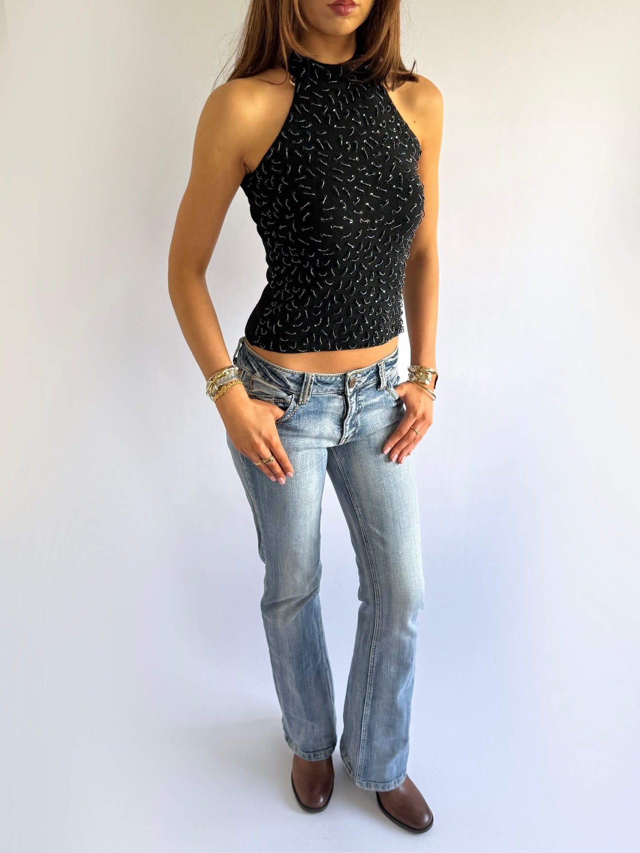 Knit Beaded Sequin Top - Size S