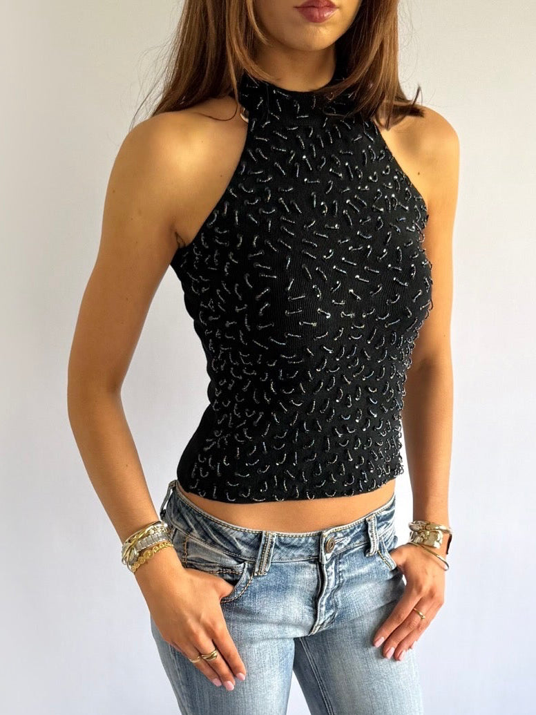 Knit Beaded Sequin Top - Size S