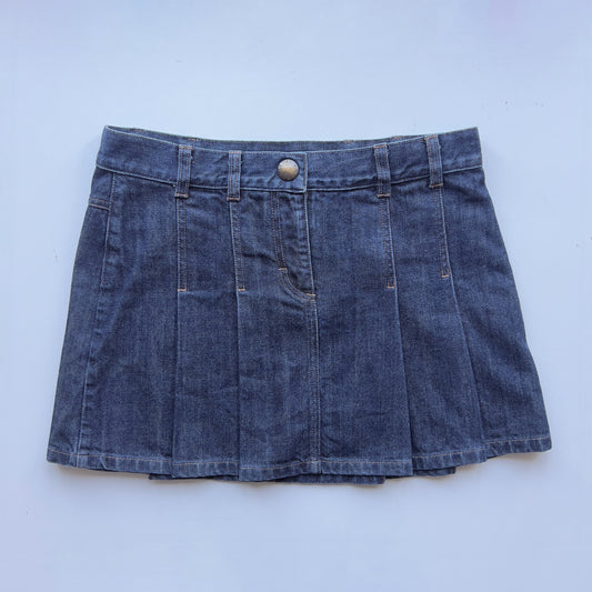 00s Denim Pleated Mini Skirt - Size S