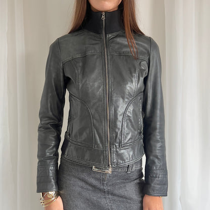 90s Genuine Leather Double Zip Jacket - Size S