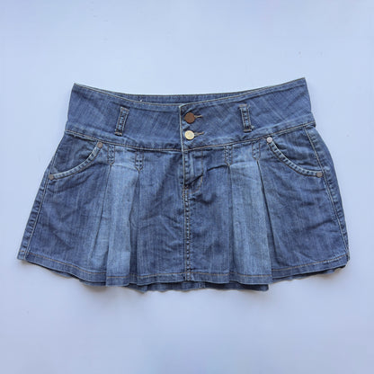 00s Denim Pleated Mini Skirt - Size L