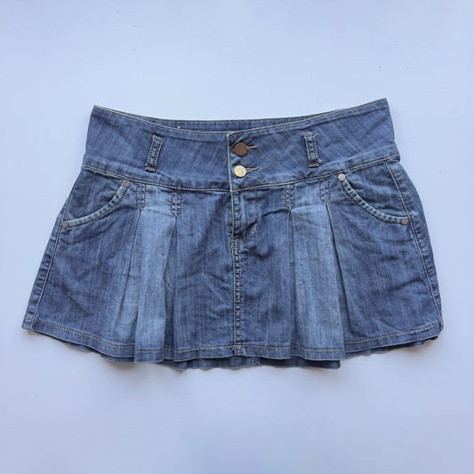 00s Denim Pleated Mini Skirt - Size L