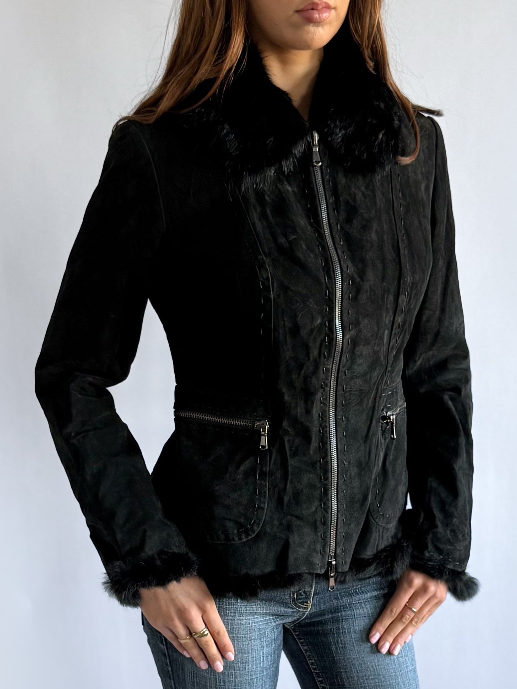 Genuine Leather & Fur Jacket - Size L