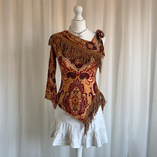 90s Paisley Tassel Asymmetric Top - Size XS