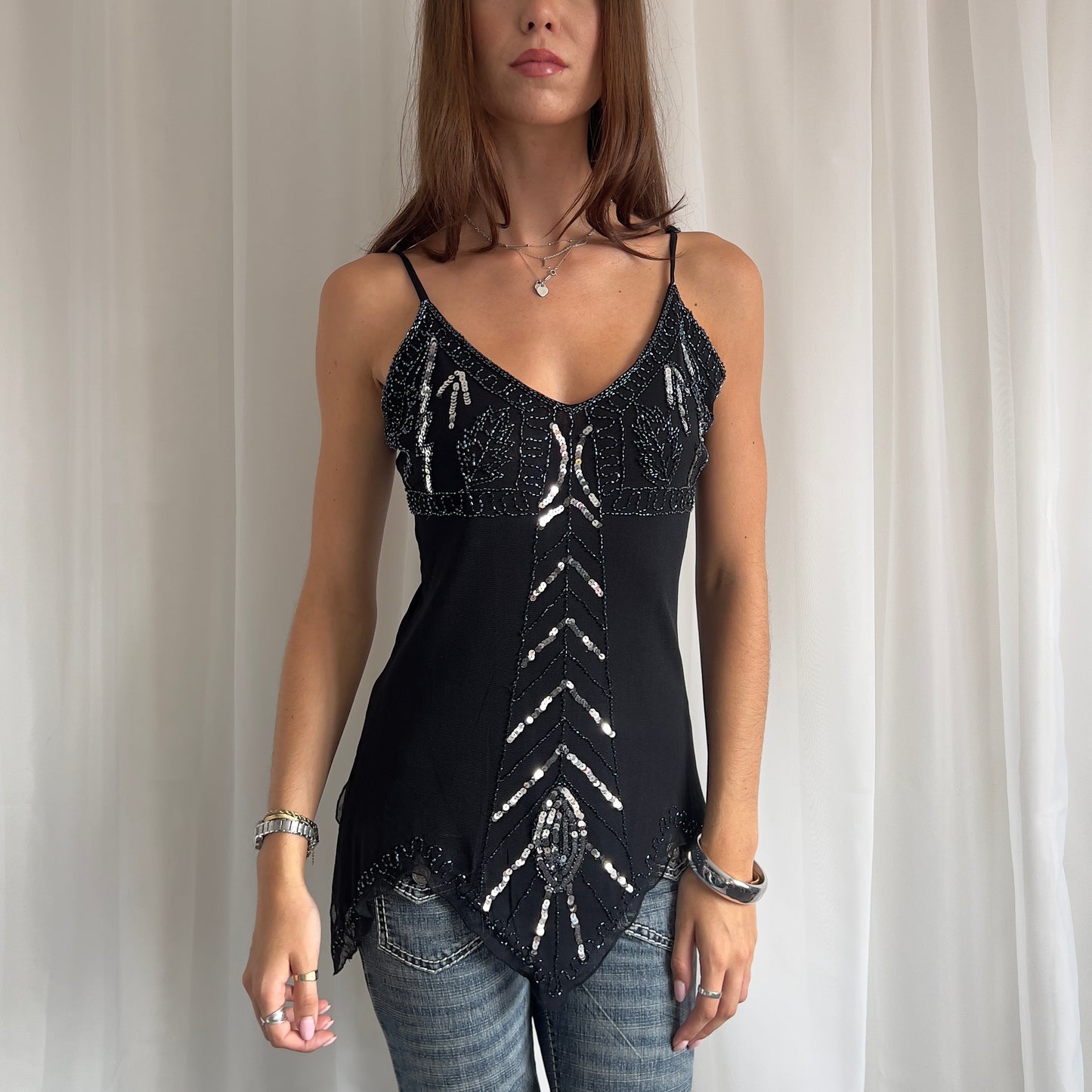 90s Asymmetric Sequin Cami - Size M