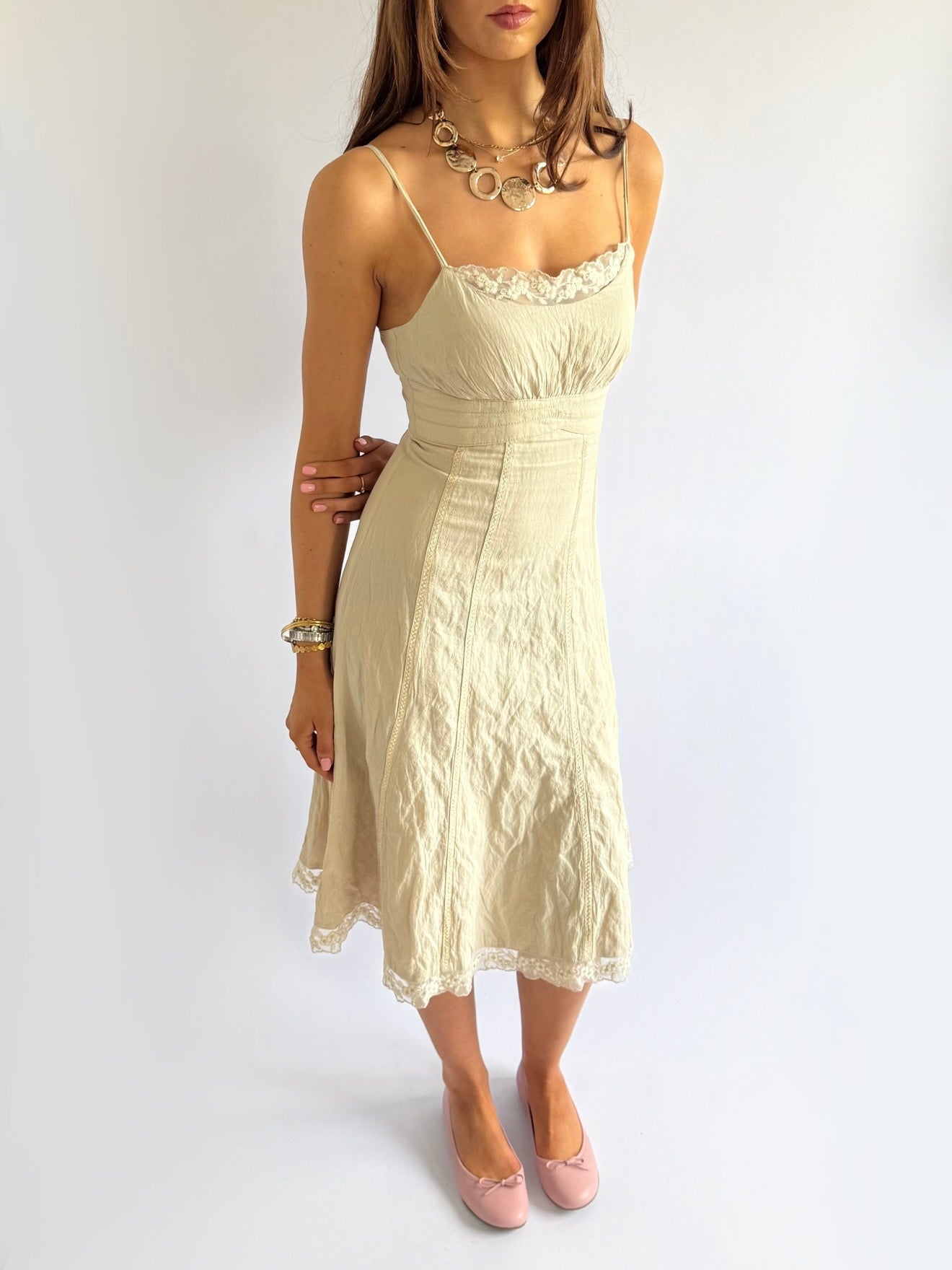 Cotton & Lace Midi Dress - Size S