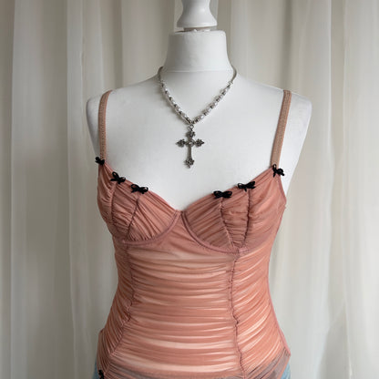 00s Intimissimi Ruched Mesh Corset Cami - Size XS