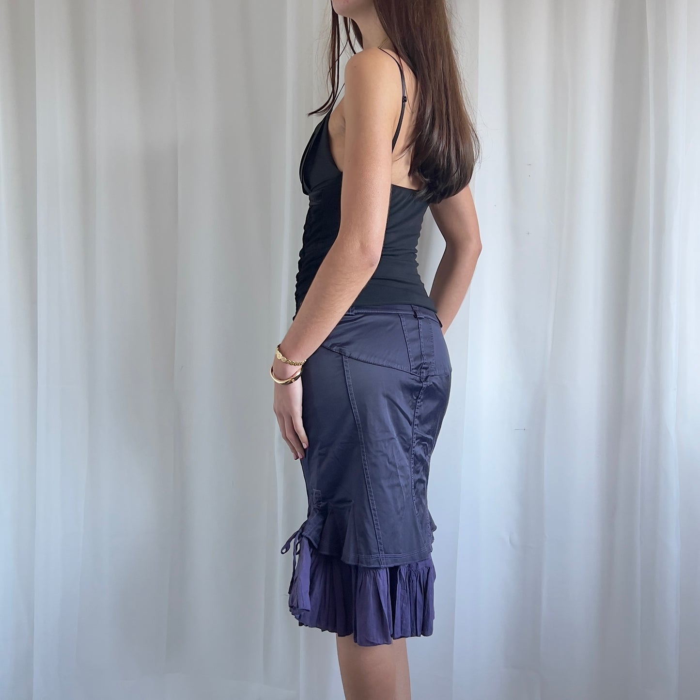 90s Pleated Ruched Midi Skirt - Size S