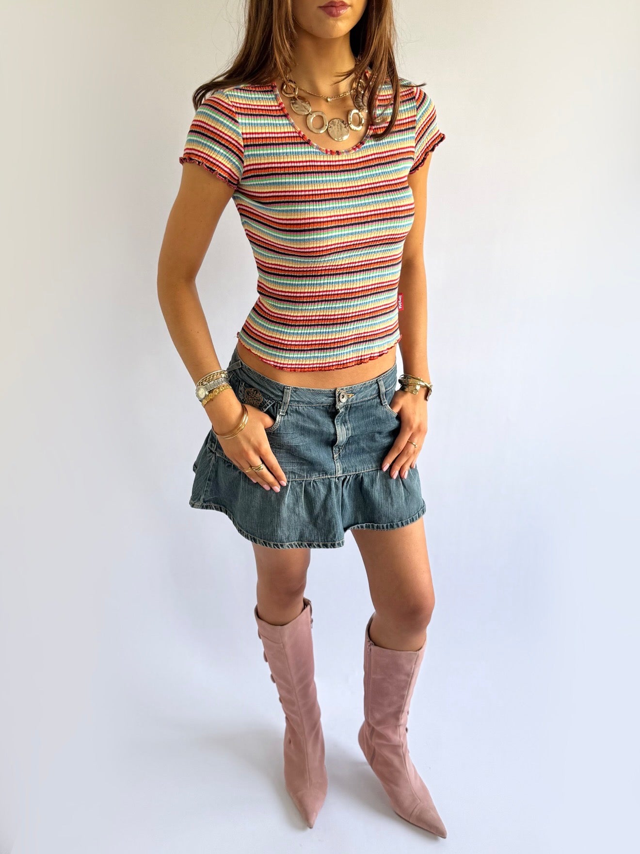 Denim Pleated Mini Skirt - Size M