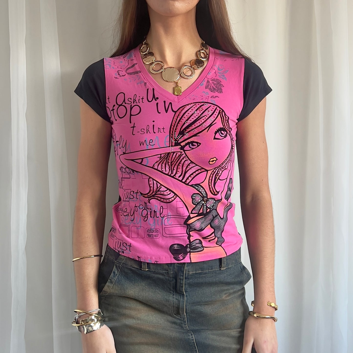 00s Graphic Crop Top - Size M