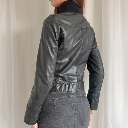 90s Genuine Leather Double Zip Jacket - Size S