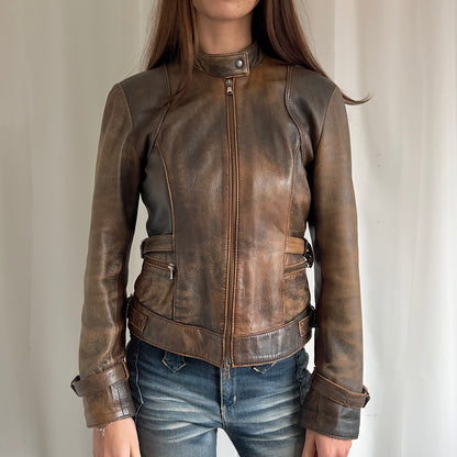 90s Leather Double Zip Jacket - Size M