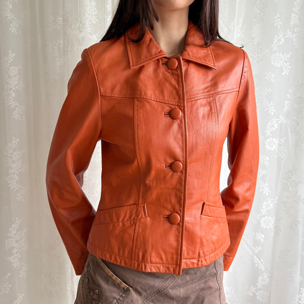 Genuine Leather Button Jacket - Size S