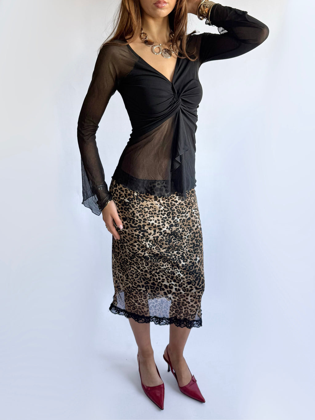Leopard Midi Skirt - Size S