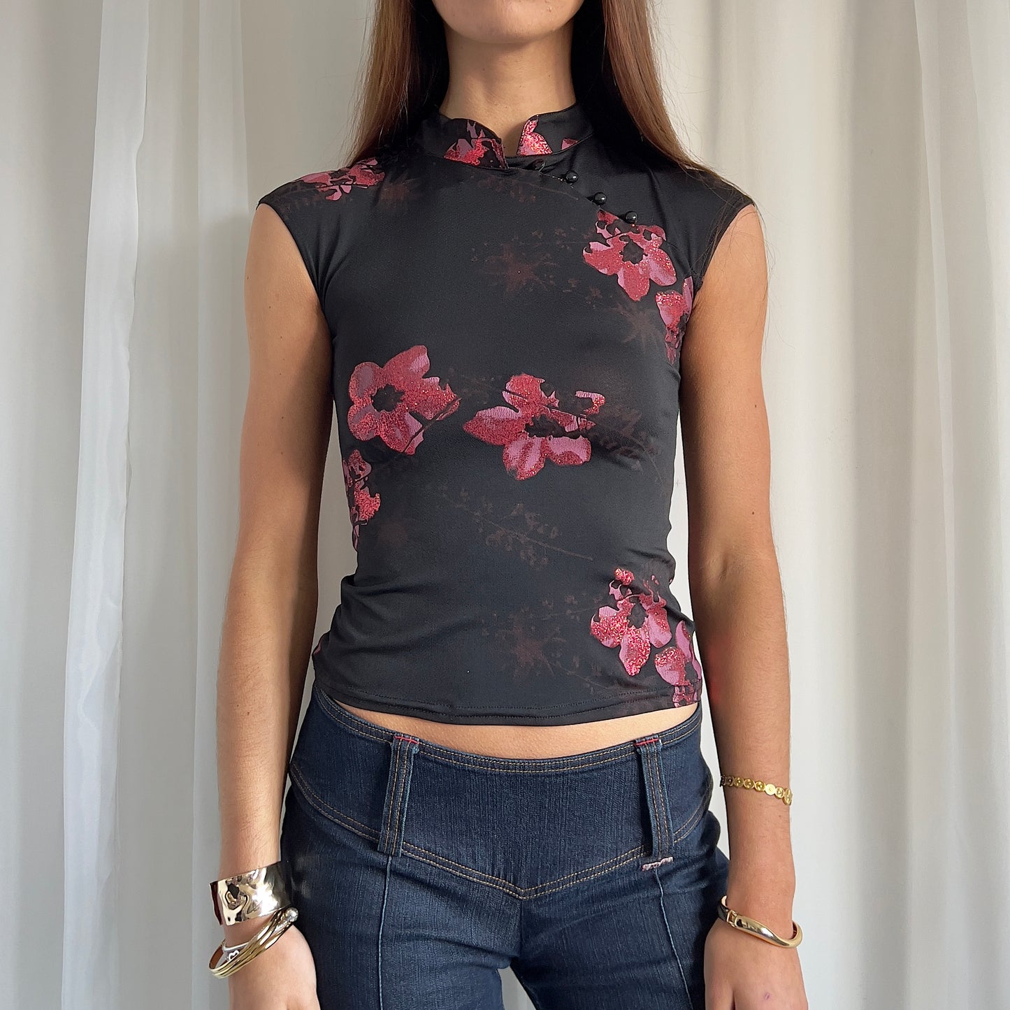 90s Floral Crop Top - Size XS