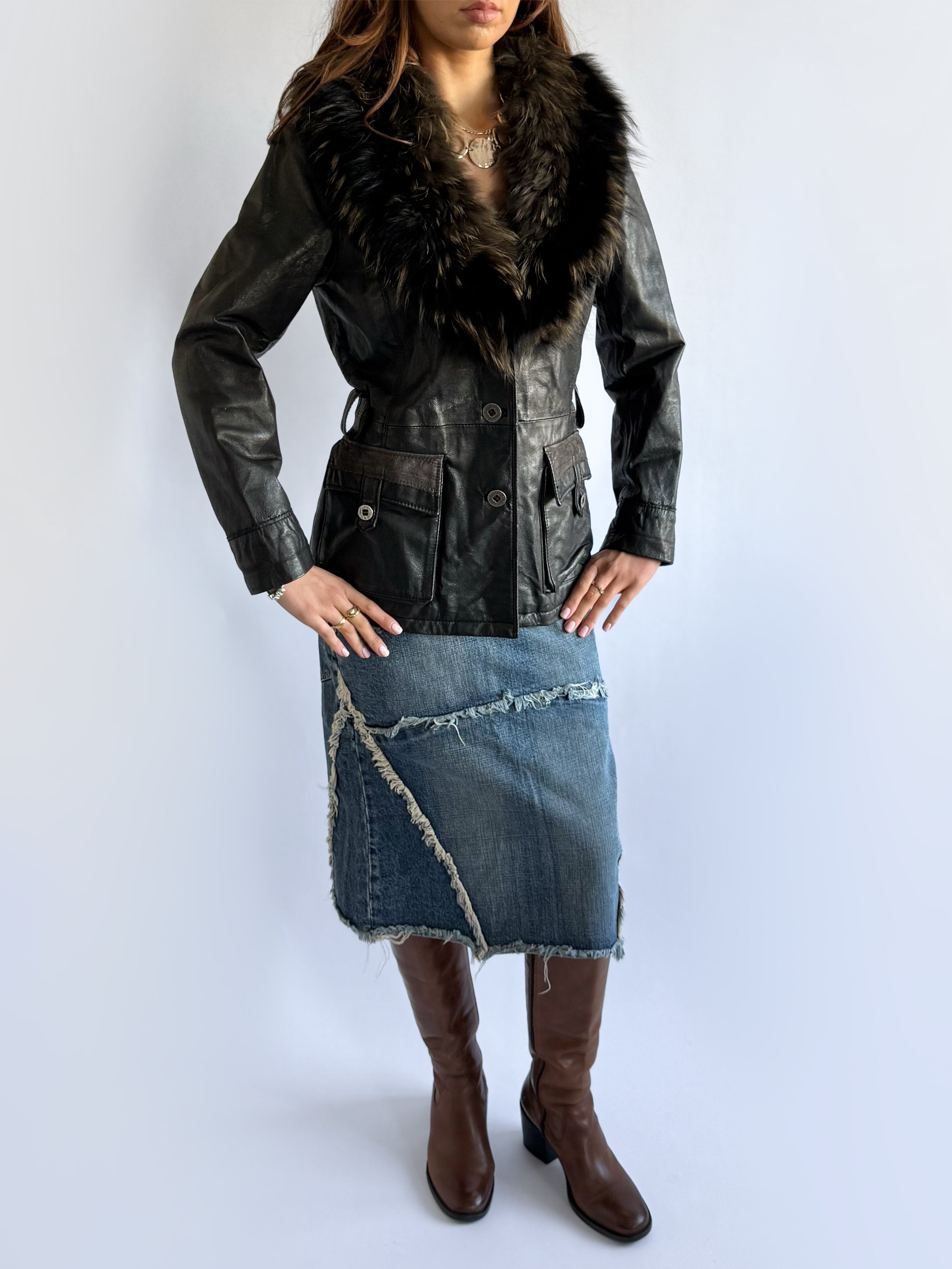Genuine Leather & Fur Jacket - Size L