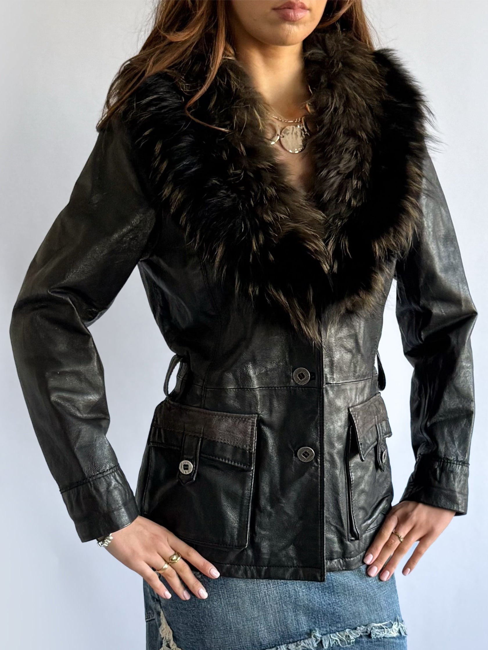 Genuine Leather & Fur Jacket - Size L