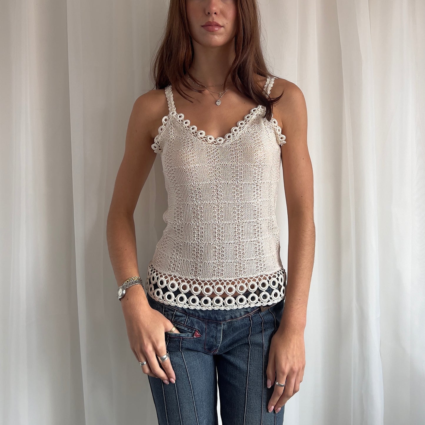 00s Sheer Crochet Cami Top - Size M