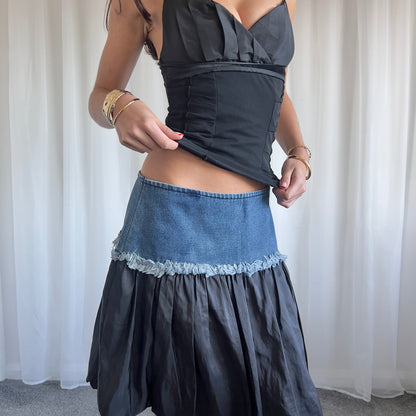 90s Denim Puff Ball Midi Skirt - Size M