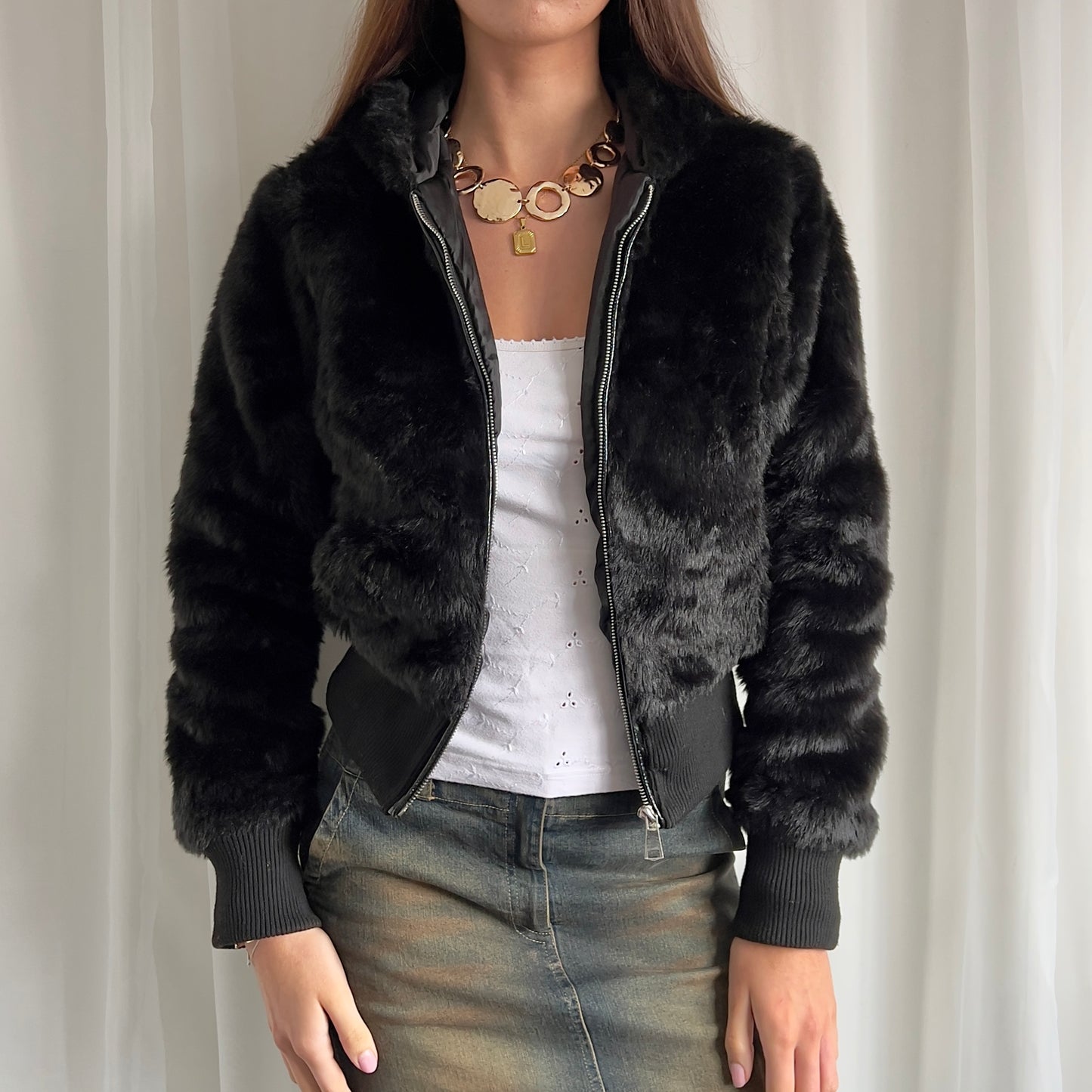 00s Faux Fur Zip Jacket - Size M